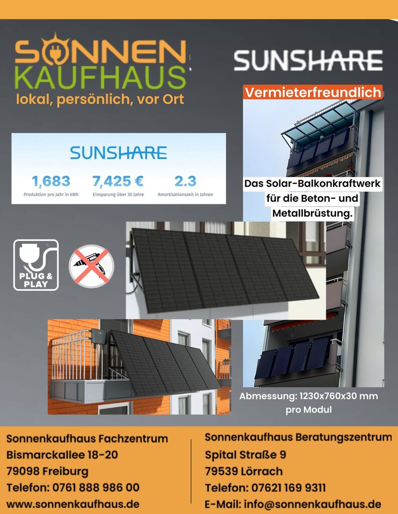 Sunshare Balkonkraftwerk für alle Balkontypen mit einem System